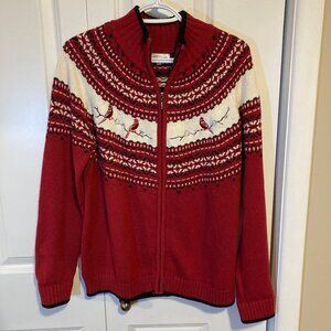 Northern Reflections Winter Cardinal Bird Theme Zip Up Sweater, Size Large